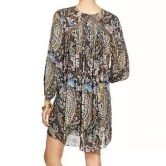 Free People Rain or Shine Gray Paisley Lace Up Tunic Dress Small - Picture 2 of 9